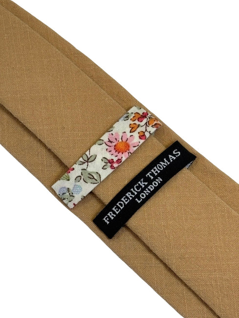 caramel beige plain linen tie